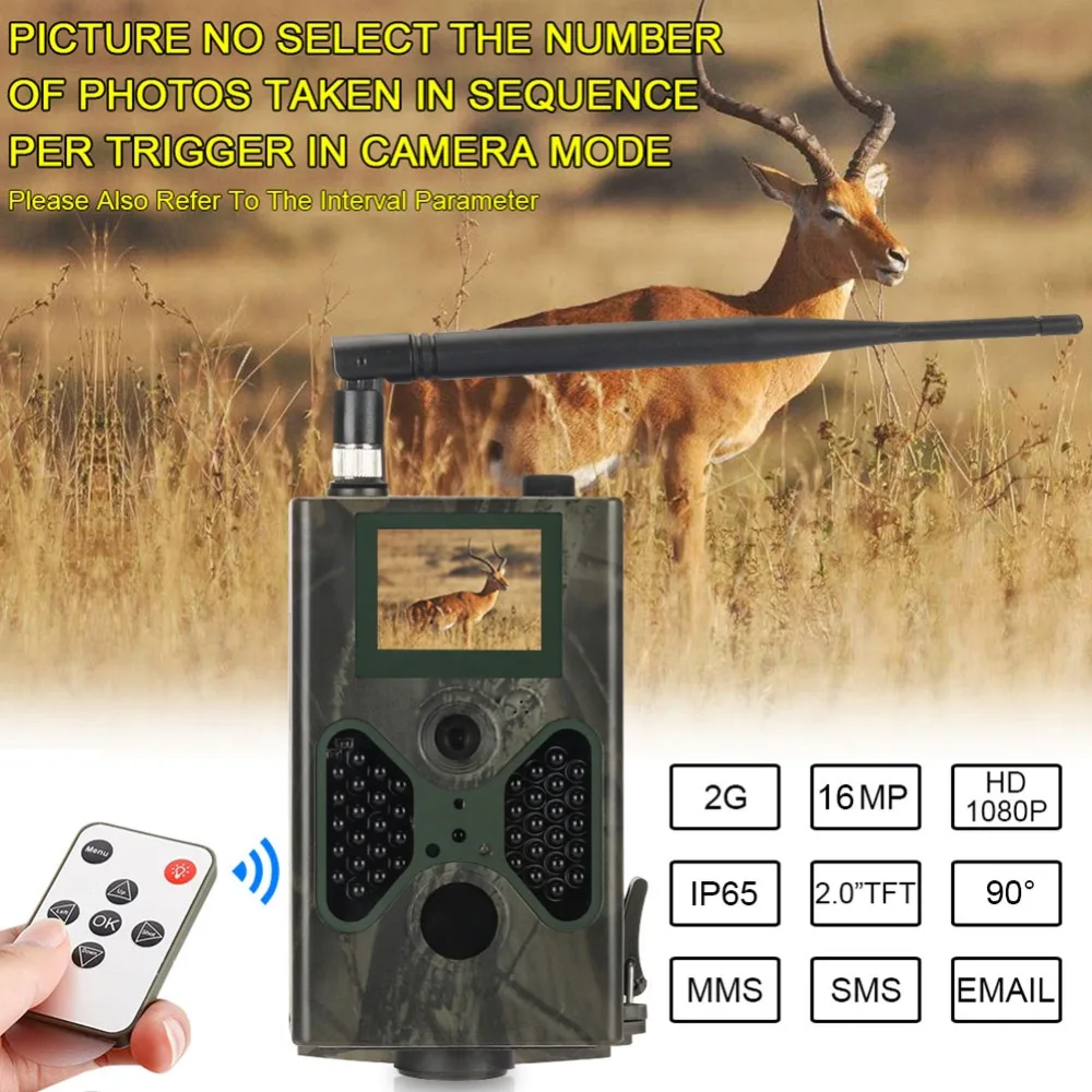 16MP Wireless SMTP Cellular Hunting Trail Camera Night Vision 1080P Video Photo Traps Email MMS 2G GSM Wildlife Surveilla HC300M