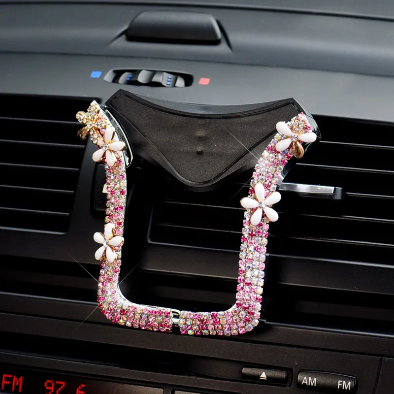 Wholesale Diamond Flower Bowknot Universal Car Phone Holder Crystal Rhinestone Car Air Vent Mount Clip Car iPhone Holder