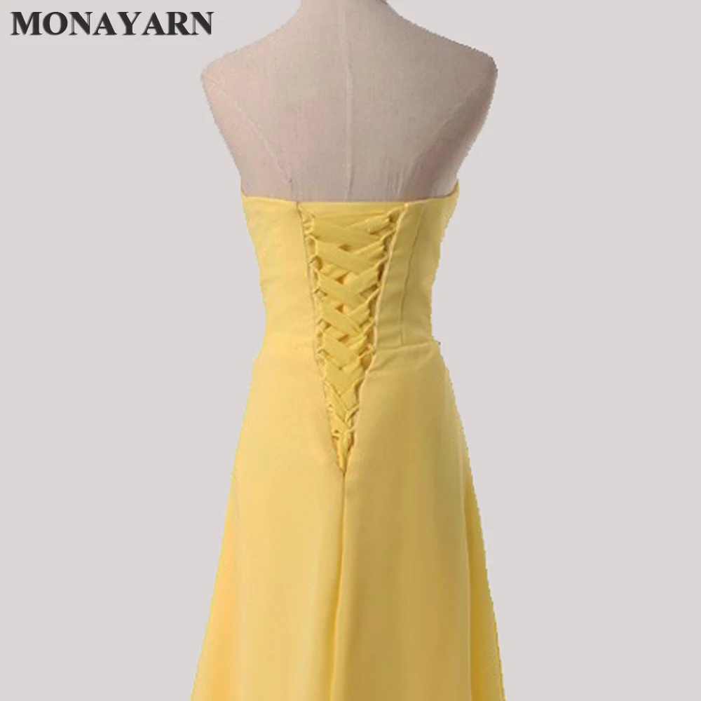 Women Fashion Free Shipping Strapless Chiffon Formal Party Dress Long Bridesmaid Dresses 2018 hot Yellow Floor Length Prom Gowns