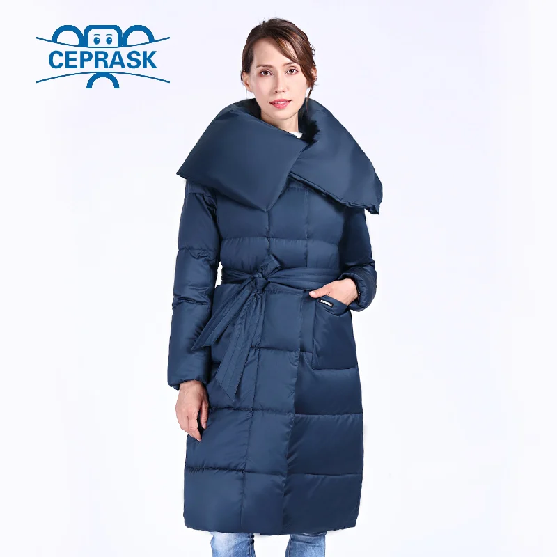 CEPRASK 2023 New High Quality Winter Jacket Women Outerwear X-Long With Belt Women\'s Thick Parka Winter Coat Hooded Down Jacket