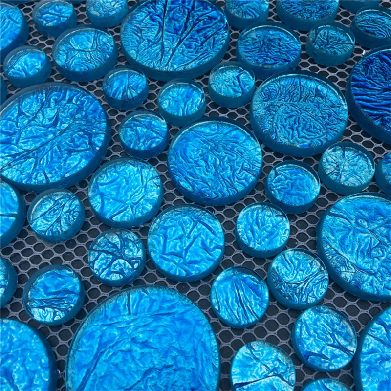 Blue Retro Mediterranean blue Circular Round Glass Mosaic Tile for Kitchen bathroom floor puzzle backdrop stickers free shipping