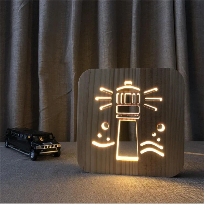 

Decorative Wood Lamp 3D Illusion Night Light House Home Ornament Furnishing Maritime Crafts Beacon Decoration Lighthouse Sale