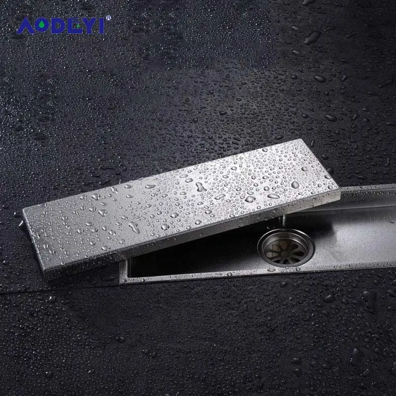 AODEYI 304 Solid Stainless Steel 300 X 110mm Square Anti-Odor Floor Drain Bathroom Invisible Shower Floor Drain