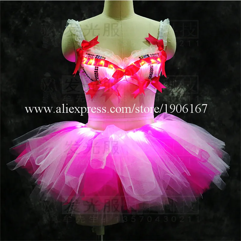 LED Luminous Sexy Lady Ballet Dress Illuminated Led Light Up Bar Ballroom Dance Clothes Led Christmas Party Event Clothing