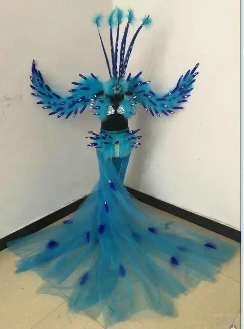 Bikini girls stage shows feather long dresses exaggerated feather backpack cosplay feather costumes for girl