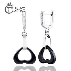 2018 Korean Sweety Lovely Style Ceramic Heart Earrings Stainless Steel Bling Crystal Ear Earrings Trendy Jewelry