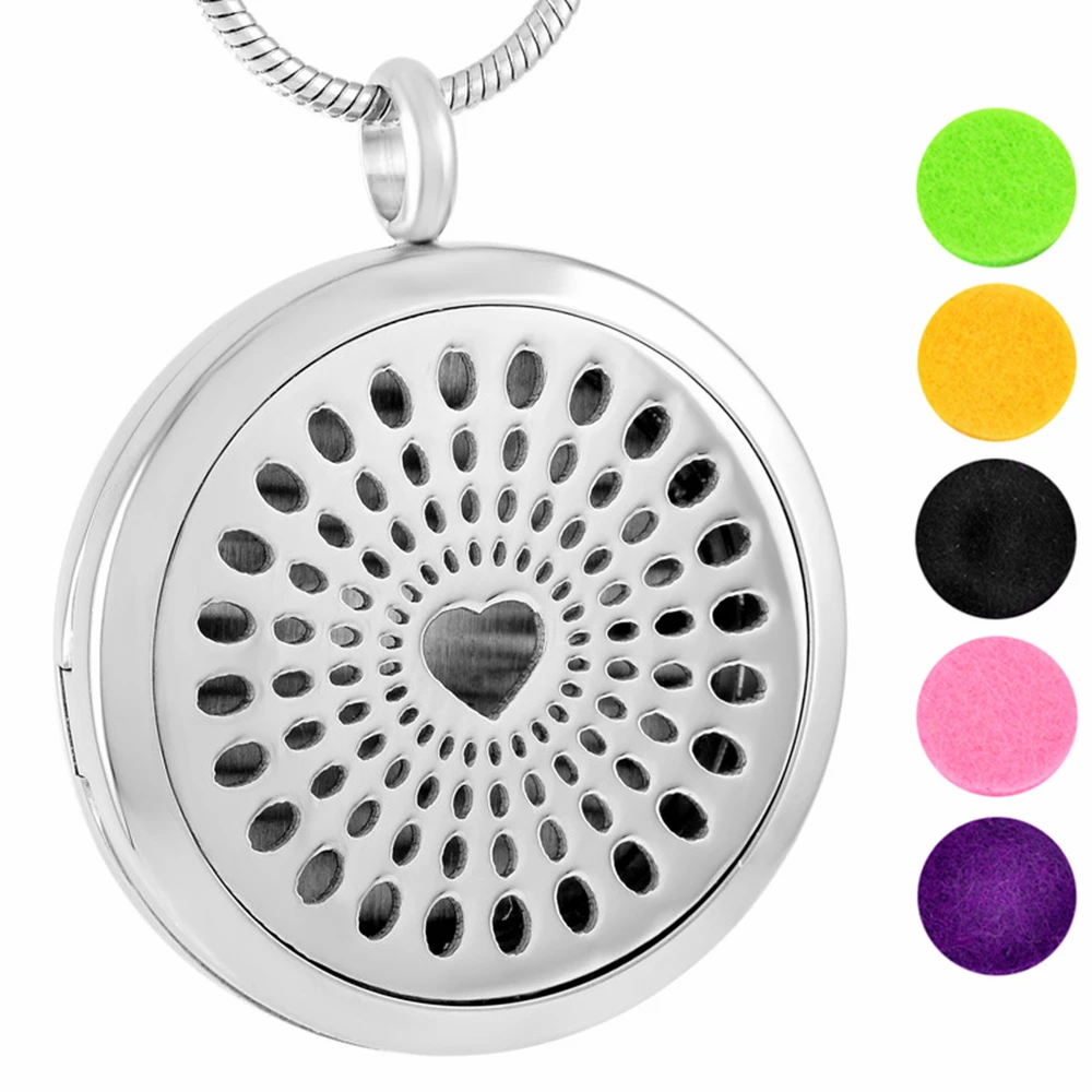 MJP0018 Diffuser Necklace, HOTOR Aromatherapy Perfume Pendant for Essential Oils Steel Color Round Heart Locket