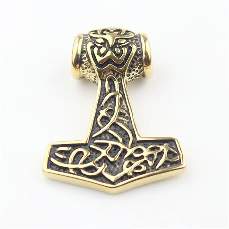 Gold Tone Myth THOR'S HAMMER Norse Magick Mjolnir Stainless Steel Pendant