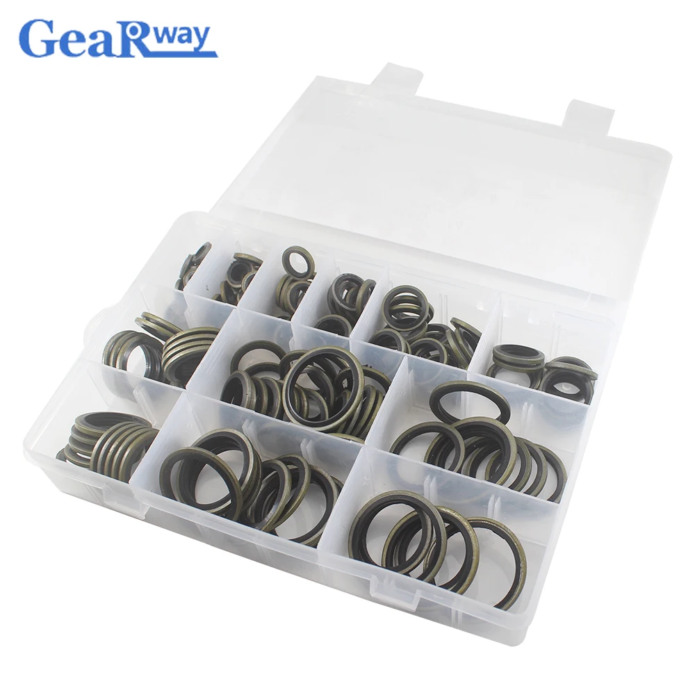 6mm-30mm Sizes Combined Washer Seal Ring Set for Replacement Repair 162pcs Bonded Washer Kit Metal Rubber Oil Resistance