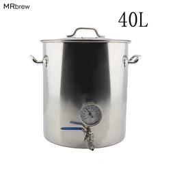 Stainless Steel 40L Beer Kettle Home Brewing Pot with Weldless Thermometer & Ball Valve quick disconnects Accessories DIY Kit