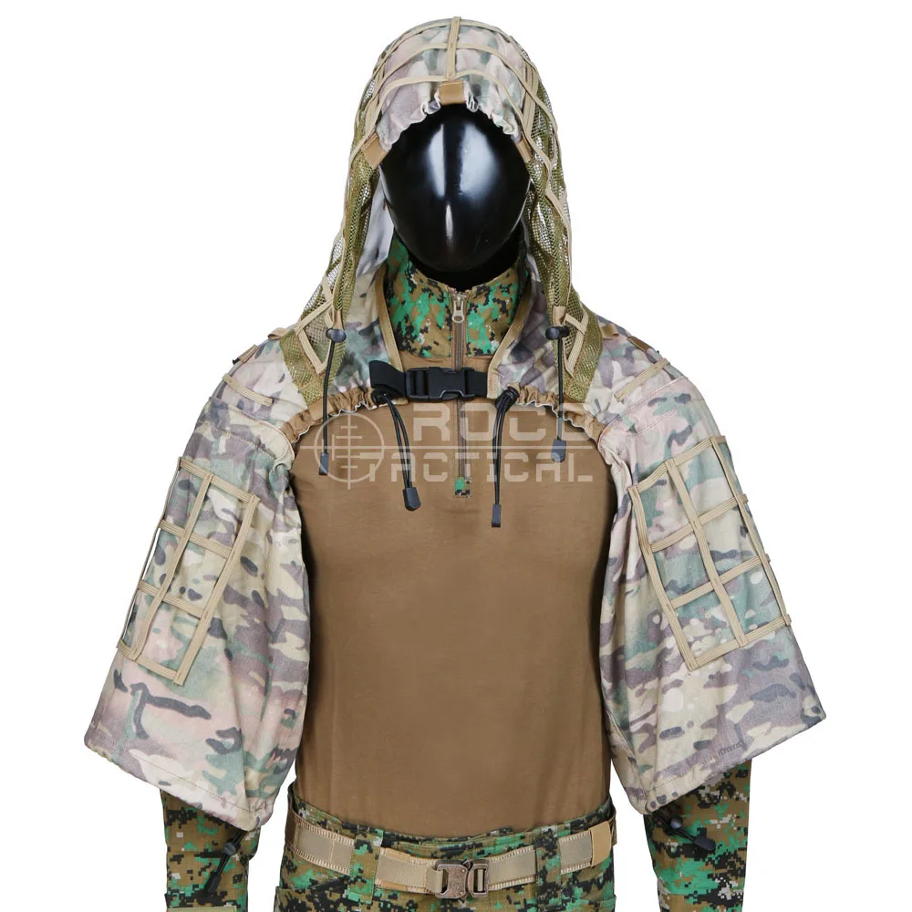 ROCOTACTICAL Military Sniper Ghillie Suit Foundation Lightweight Ghillie Hood Camouflage Military Sniper Airsoft Ghillie Jacket