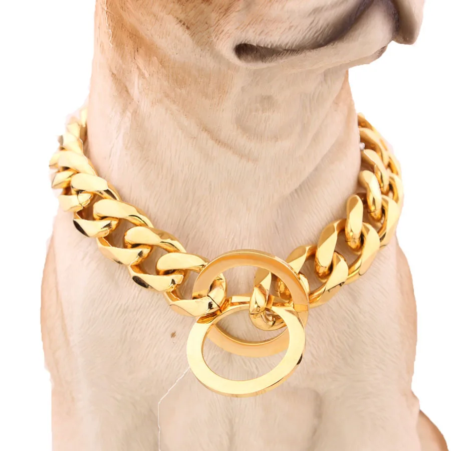 15mm Rombo Pubby Dog Pet Tone Curb Cuban Link Chains Stainless Steel Necklace Animals Leash Collar Wholesale Price