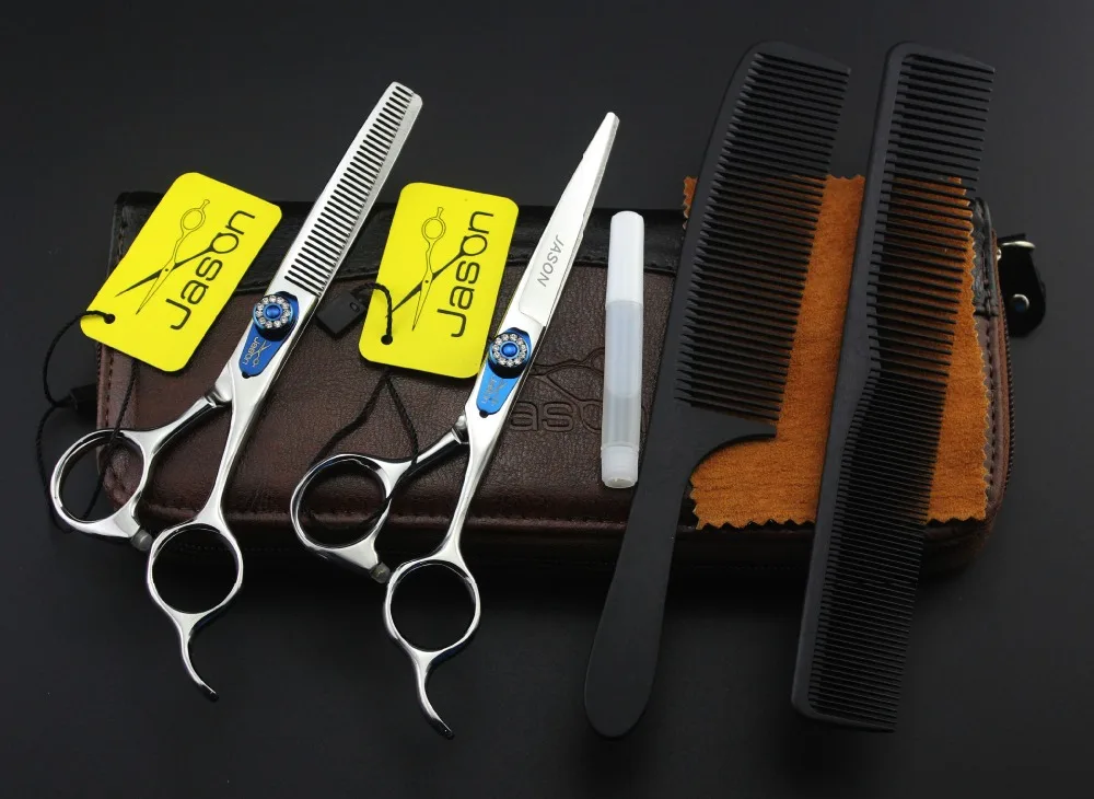 

343# Hairdressing Scissor 6'' 17.5CM 4Pcs Suit Brand Jason TOP GRADE 440C Barber Cutting Scissors Thinning Shears Hair Scissors