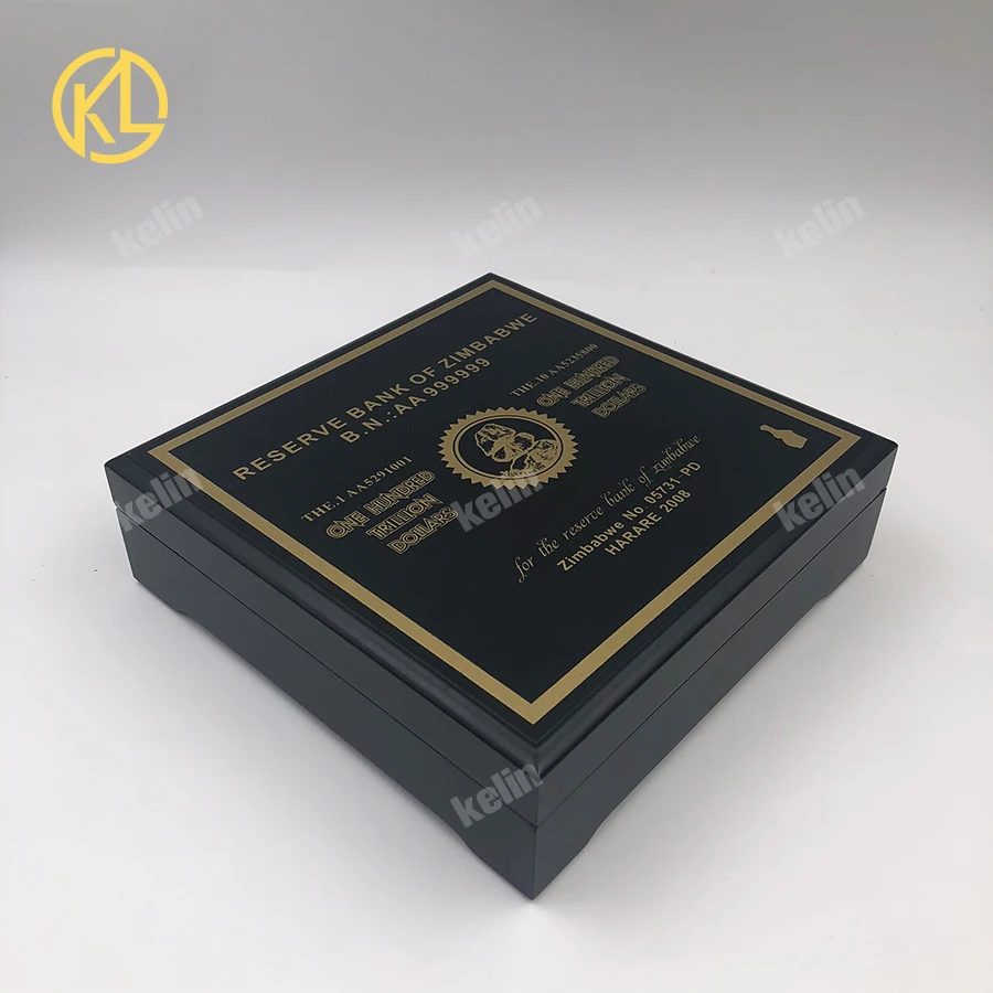 

Hot sale luxurious nice empty Black Color Wooden Box for 100pcs/lot 100 Trillion Dollars Zimbabwe Gold Banknotes