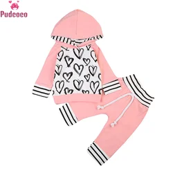 Toddler Kids Baby Girl Clothes 2019 Autumn Winter Heart Print Hooded Sweatshirt Tops+Pant Legging 2PCS Clothing Set 0-3Y