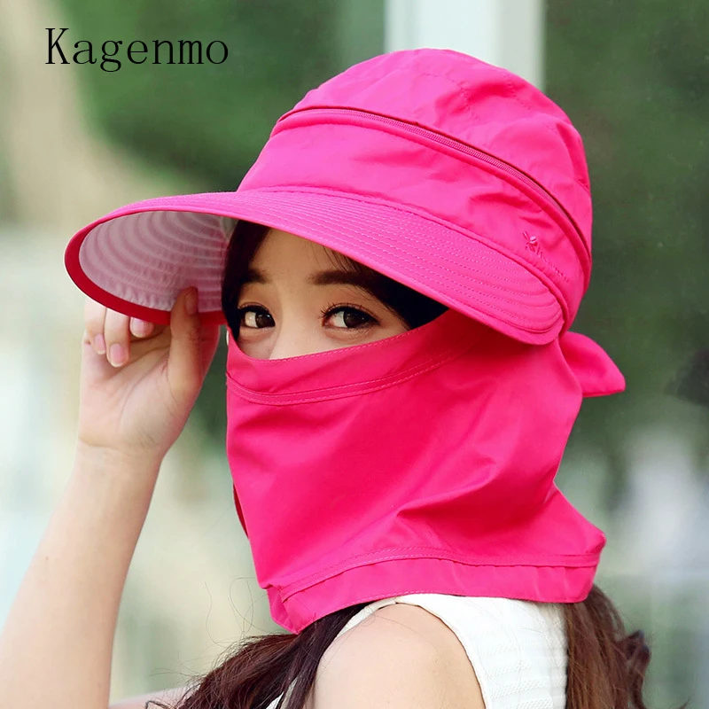 

Kagenmo 2017 fashion thin cotton sun hat protection face neck women ride hat breathable mask riding caps anti-UV disassemble