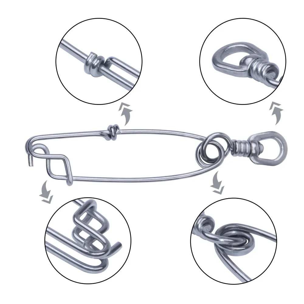 5/20Pcs Longline fishing snap clips 400/1100LB Stainless steel Tuna Jig trotline clips Fishing Swivels Fishing Connector tackle