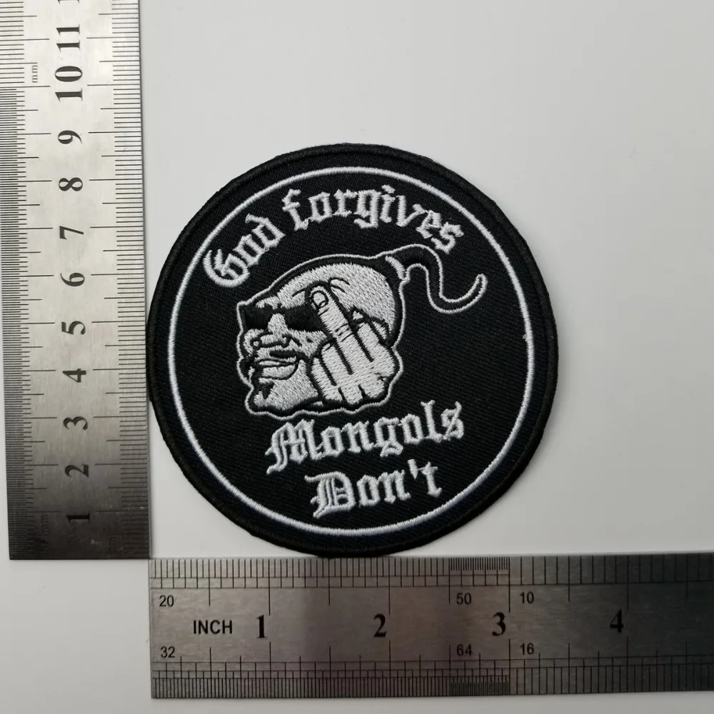 New Small God Forgives Mongols Don't Motorcycle Club Biker Embroidered Patch Iron On Clothing 10/pcs A lot