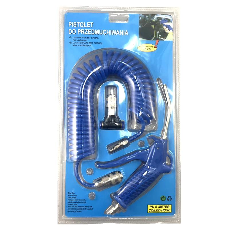 Air Blow Gun Kit Air Duster Cleaning Long Nozzle with Hose Mini EU Type Quick Connector Air Dust Gun