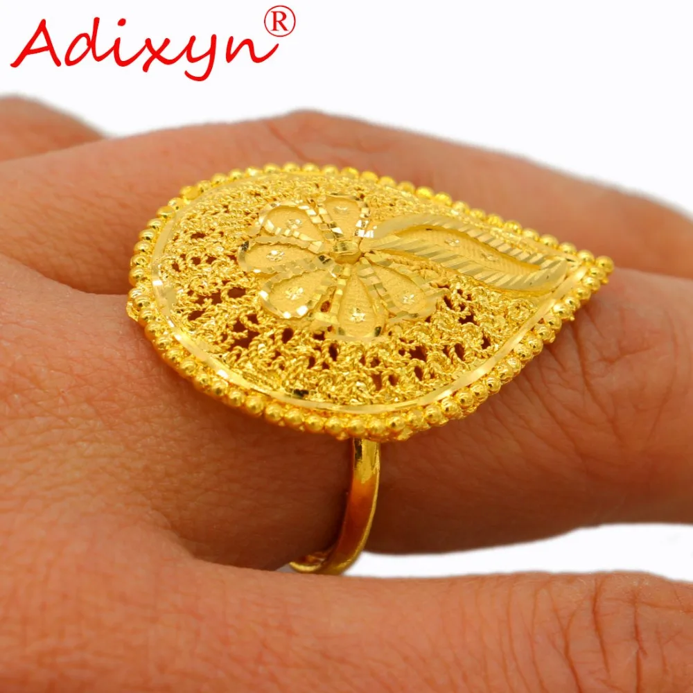 Adixyn Gold Color Wedding Jewelry India/African/Ethiopian/Arab Gifts Leaf Wedding Bands Ring for Women/Teenage Girls N03055