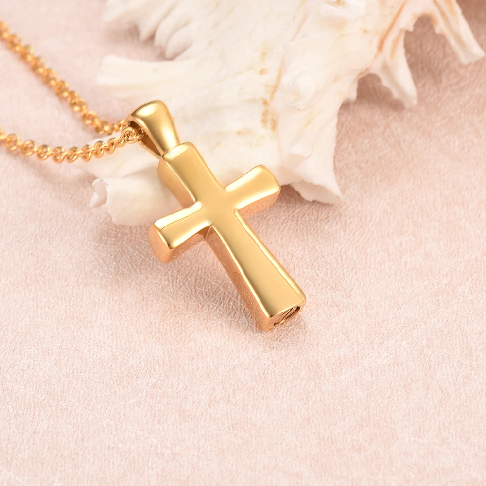 Trendy Stainless Steel Deft Design Charm Cross Cremation Urns Ashes Pendants Necklaces Women Man