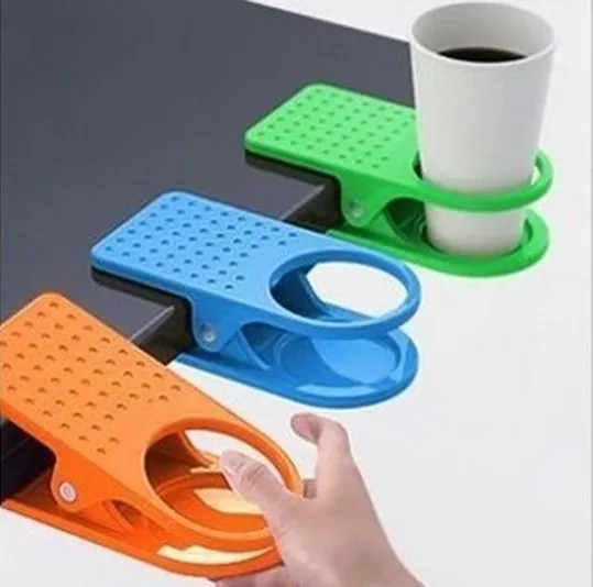 1PC Clip Cup Holder Drink Plastic Cup Coffee Holder Clip Desk Table Multicolour Fit Home Office KX 328