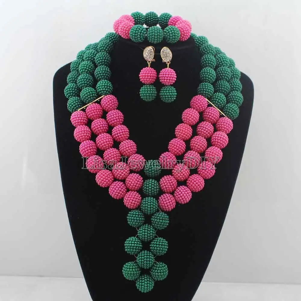 

Fuchsia Pink Nigerian African Wedding Bridal Jewelry Set African Costume Balls Jewelry Set Indian Jewelry Free Shipping DH7660