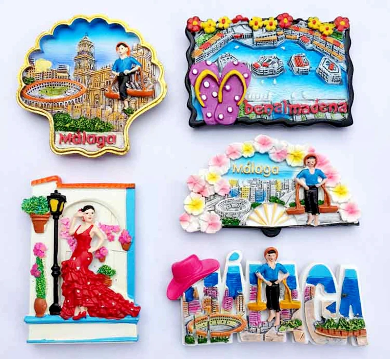 Handmade Painted Malaga, Spain 3D Fridge Magnets Tourism Souvenirs Refrigerator Magnetic Stickers Home Decoration