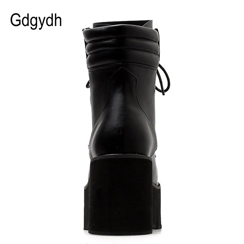 Gdgydh-Bottes de rinçage d\'automne pour femmes, bottes de moto, talons épais, laçage décontracté, bottes à plateforme ronde Parker, chaussures pour