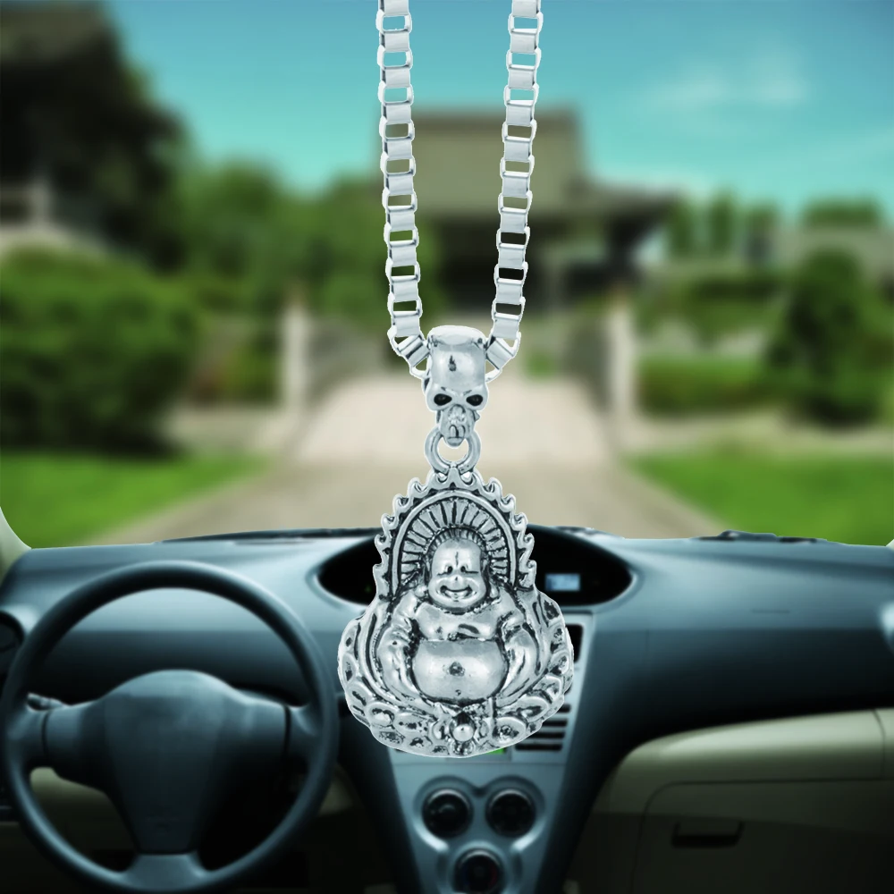 Car Pendant Laugh Buddha God Charms Alloy Rearview Mirror Decoration Hanging Automobiles Decor Ornaments Accessories Car styling