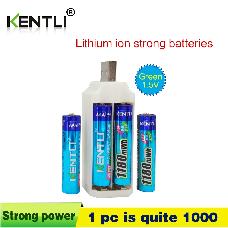 4 pcs KENTLI 1.5 v 1180mWh aaa batterie ai polimeri di litio ricaricabile li-ion batteria + 4 slot caricatore del litio li-ion