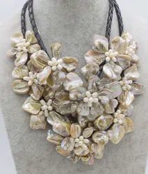 Wow! Witte Schelp Barok Bloemen Ketting 48Cm Natuur Handgemaakte Groothandel Fppj