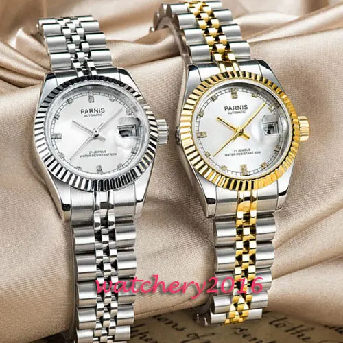 26mm Parnis Women's Watch Luxury Mechanical Ladies Watches Royal Rhinestones Stainless Steel Automatic Movement Watch