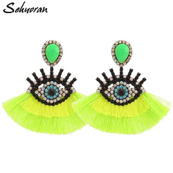 Sehuoran Tassel Earrings For Women Vintage Earrings Geometric Eye Pendant Dangle Statement Earrings Fringed Earrings Multicolor