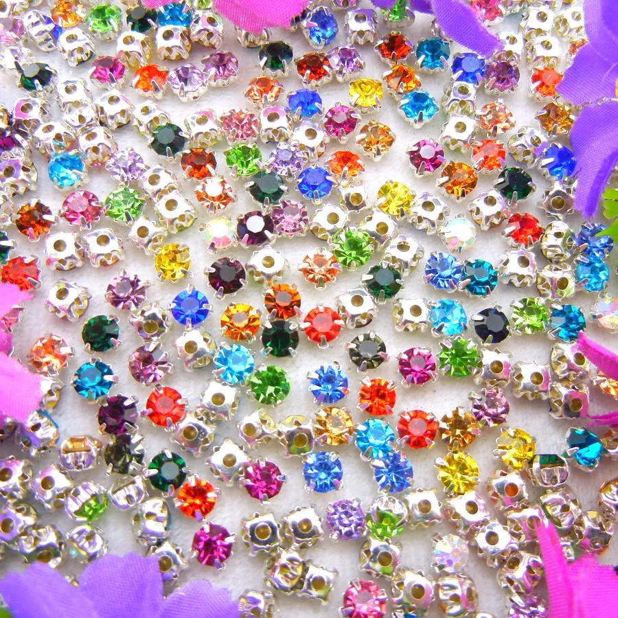 Colorful glass crystal Silver claw setting 3mm 4mm  5mm 6mm 7mm 8mm nice colors Sew on rhinestone beads bags wedding dress diy