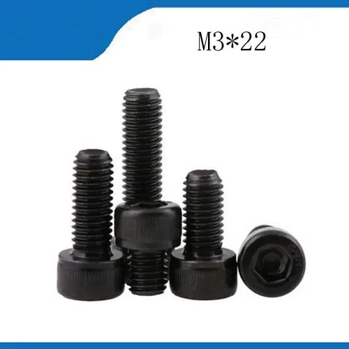 100pcs M3*22 Black Alloy Steel Metric All Thread Hex Socket HeadCap Screw Bolt M3X5/6/8/10/12/20 m3 screws stainless nails,bolts