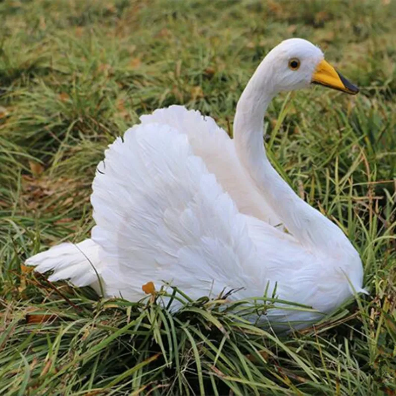 ZILIN wedding decoration white swan/lying white swan with real feather shop decor swan photography props