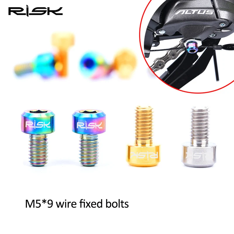 

RISK 2PCS M5x9 mm Bicycle Rear Derailleur Bolt Titanium Alloy MTB Mountain Bike Front Derailleur Cable Inner Wire Housing Screws