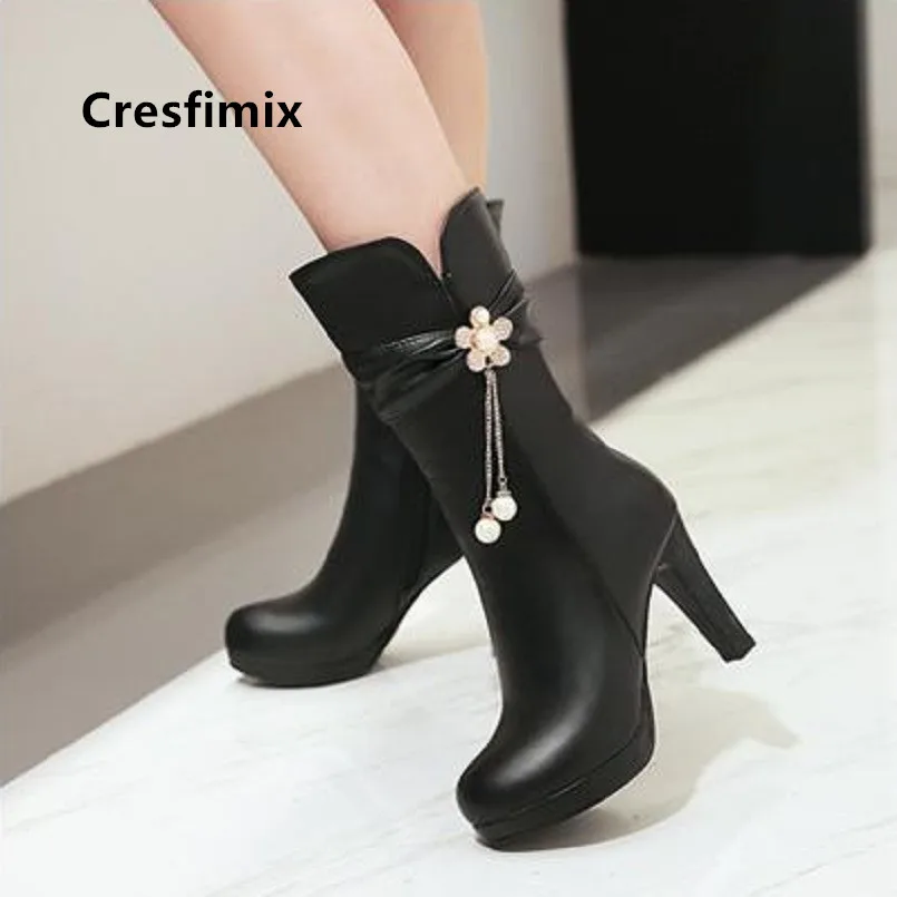 Cresfimix Women Classic High Quality Pink Pu Leather Long Boots Lady Casual Black Boots Female White Boots Bottes Femmes B6019