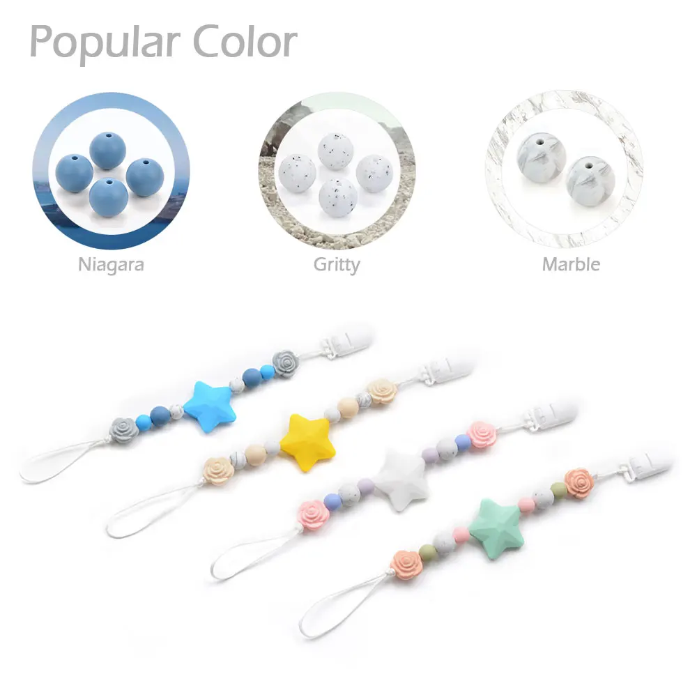 Silicone Teether Pacifier Clip BPA Free Baby Teething Toys Flower Beads Necklace Baby Carrier Holder Soother Short Chain