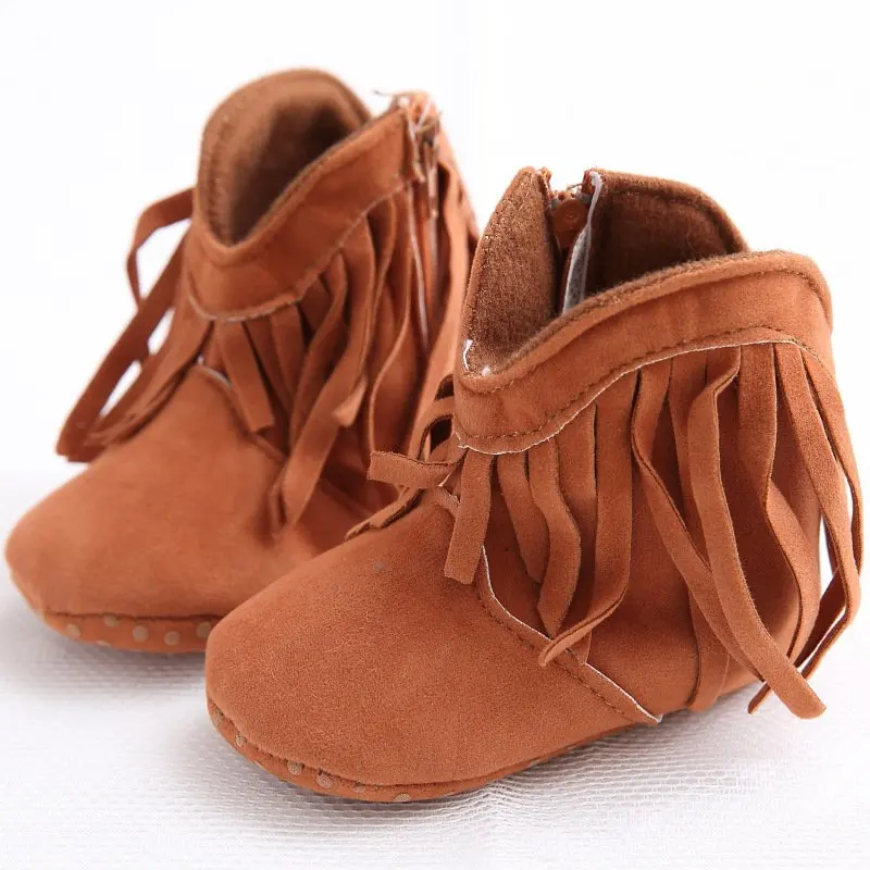 Moccasin Baby Kids Girls Solid Fringe Boots Shoes Infant Toddler Soft Soled Anti-slip Booties Casual Shoes 0-1Year