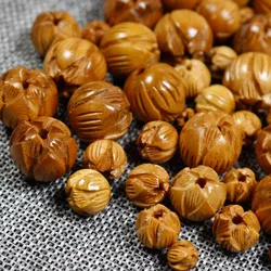 10pcs/lot Natural Wooden Handcraft Lotus Shape Spacer Beads 8 10 12 15 18mm Carved Peach Wood Beads DIY Bracelets Jewelry Making