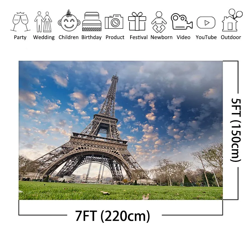 Eiffel Tower Backdrop Romantic Paris Eiffel Tower Wedding Photography Background for Photo Booth Studio Backdrops