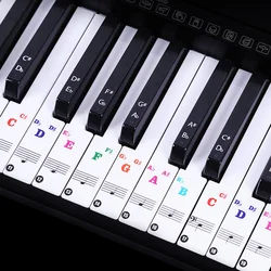 Pegatinas de notas de letras de piano, rollo de mano de teclado de piano, Pegatinas transparentes de notación, 88/61 colores clave