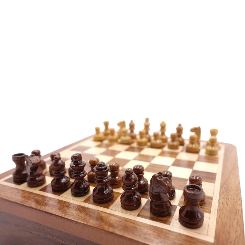 Top Grade Solid Wood Portable Non-slip Super Mini Chess Set Drawer Pieces Glued Onto Board Game Box Children Gift Craft qenueson