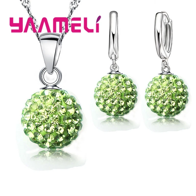 Women New Shiny Jewelry Set 925 Sterling Silver Needle Top Quality Disco Ball Shape Necklace Pendant Earrings Sets Wholesale