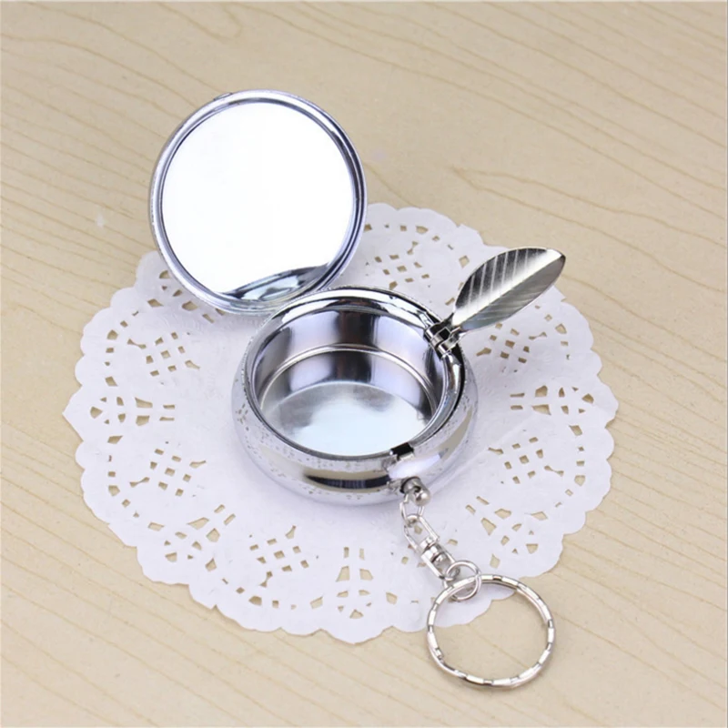 Creative Preciosity Fashion Round Cigarette Keychain Portable Key Ring Ashtrays Stainless Steel Pocket Ashtray Cigarette Holder