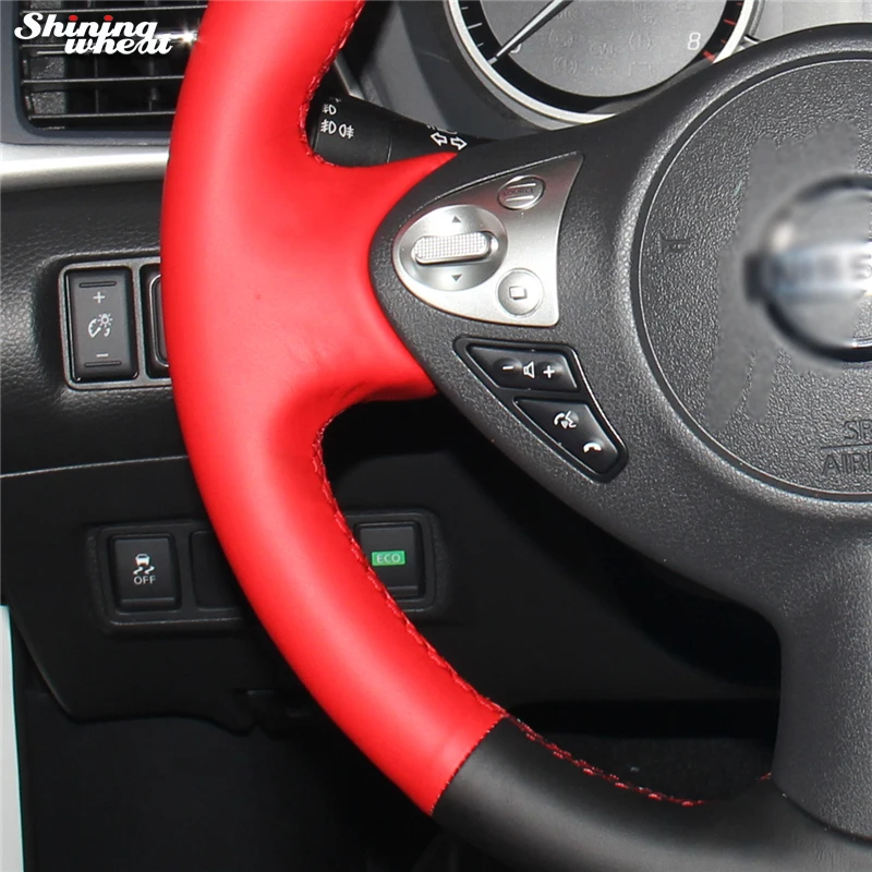 Shining wheat Red Black Leather Car Steering Wheel Cover for Infiniti FX FX35 FX37 FX50 Nissan Juke Maxima 2009-2014 Sentra