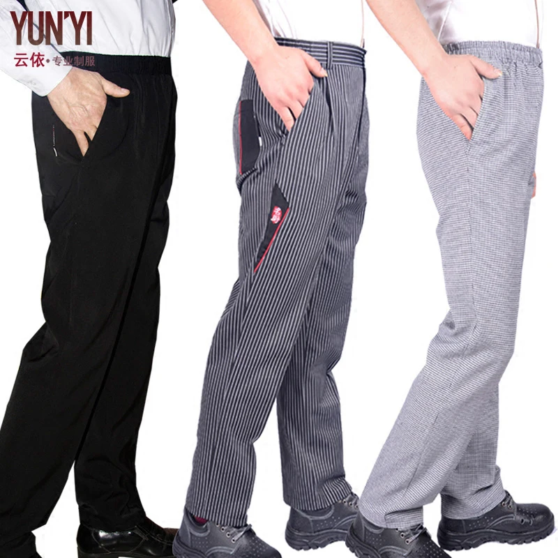 Chef Uniform Restaurant Pants Kitchen Trouser Chef Pants Elastic Waist Bottoms Food Service Pants Mens Wear Work Clothes Men