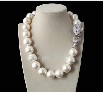 A Genuine Selling Huge 14mm Genuine White South Sea Shell Pearl Round Beads Necklace Jewelry Beads 925  wedding Women Gift